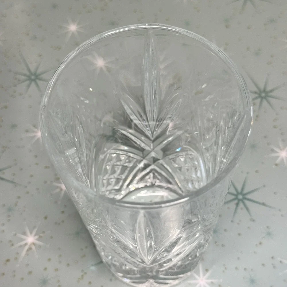 Set of 2 Crystal Highball Glasses Cut Starburst Pattern Vintage Barware 6 inches
